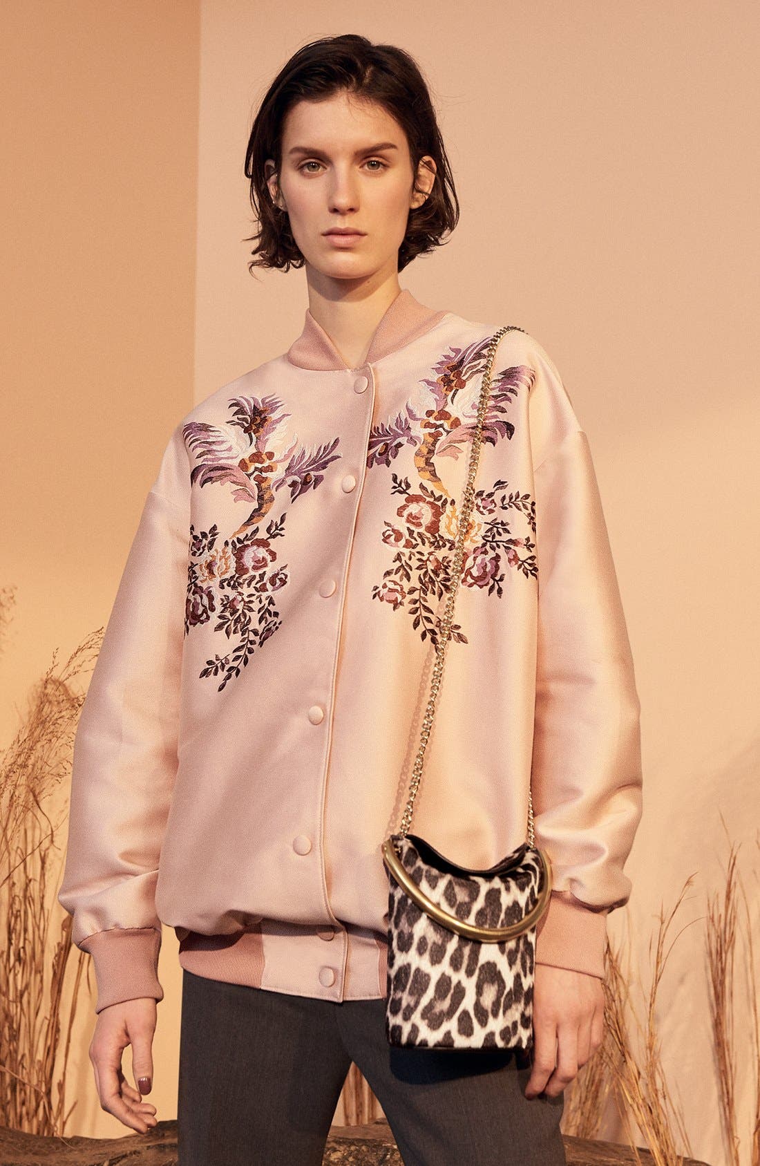 Stella McCartney 'Small Ring' Leopard Print Faux Calf Hair Crossbody Bag, Alternate, color, 