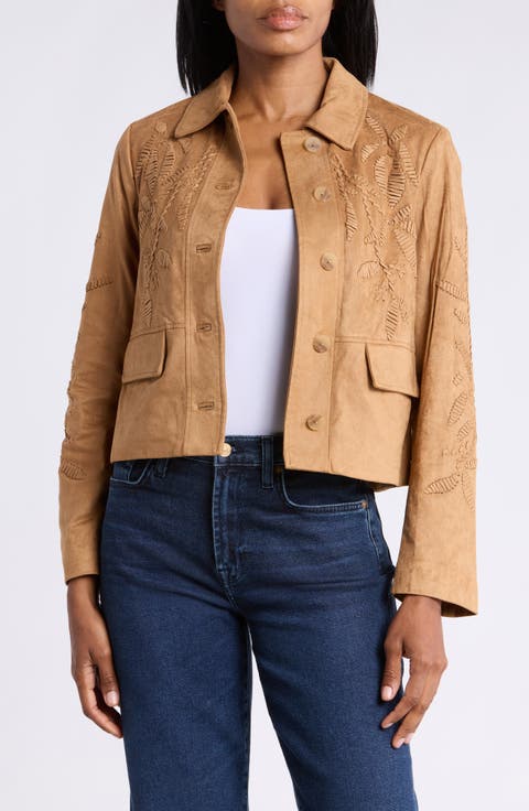 Embroidered Faux Suede Jacket
