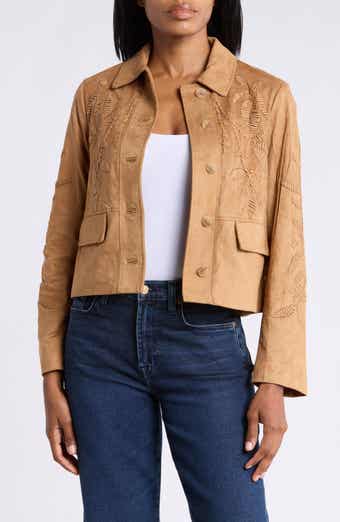 Embroidered Faux Suede Jacket