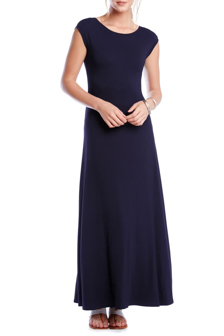 V-Back A-Line Midi Dress, Main, color, NAVY