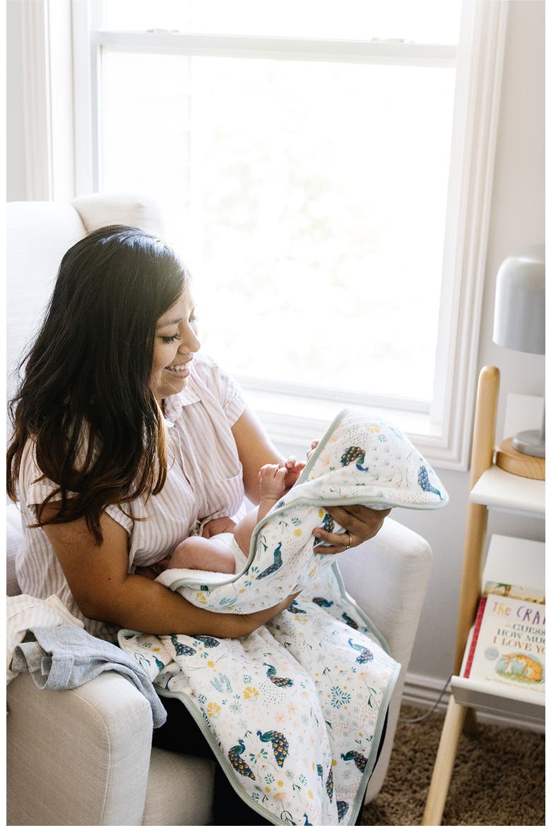 Cotton Muslin & Terry Hooded Infant Towel, Alternate, color, PEACOCK