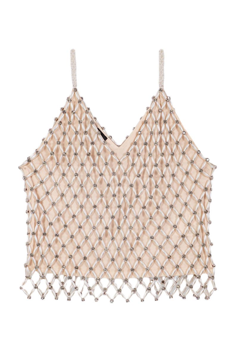 Beaded top with lining, Alternate, color, Ecru