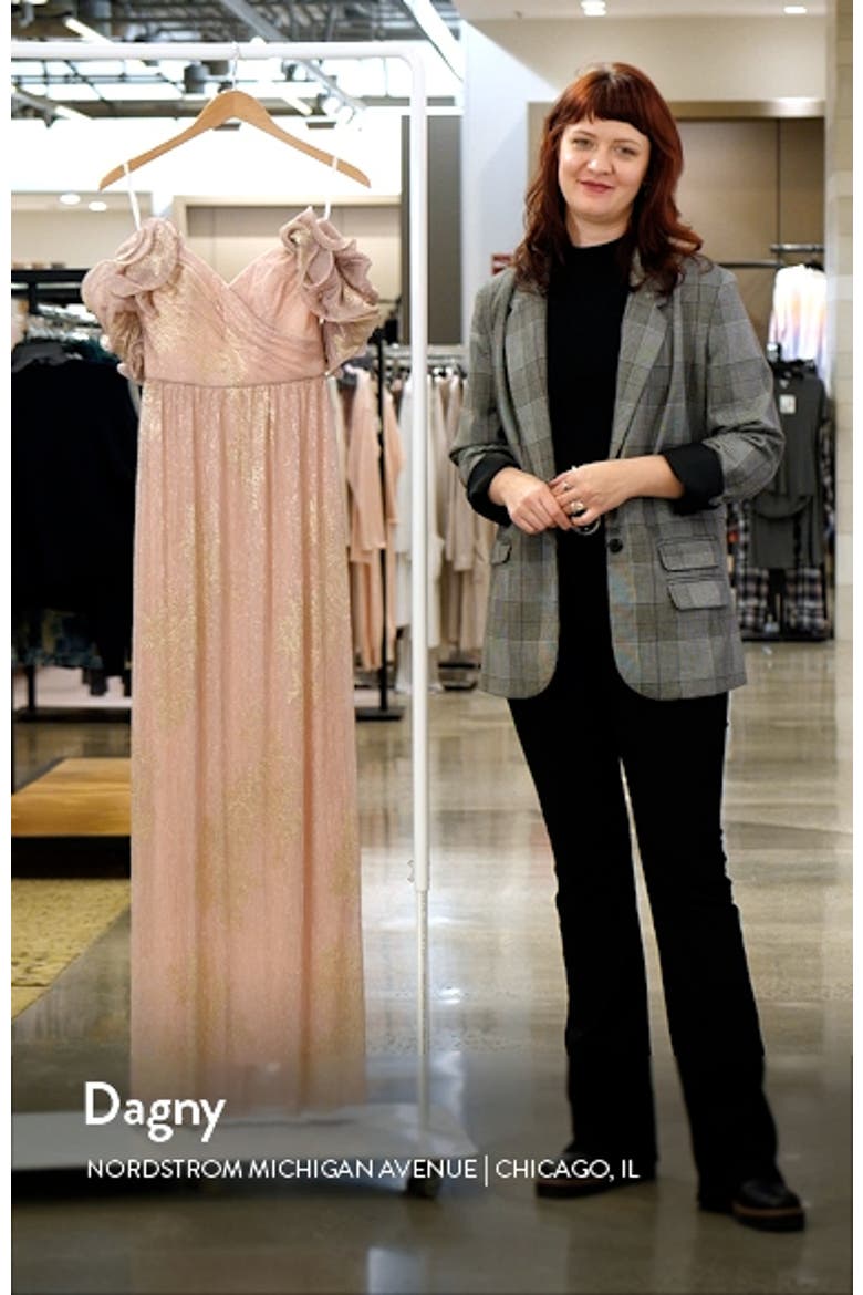 Ruffle One-Shoulder Metallic Column Gown video