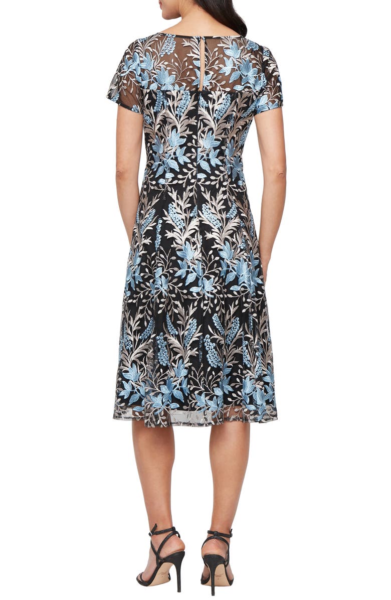 SL FASHIONS Floral Embroidered A-Line Dress, Alternate, color, Black Blue Multi