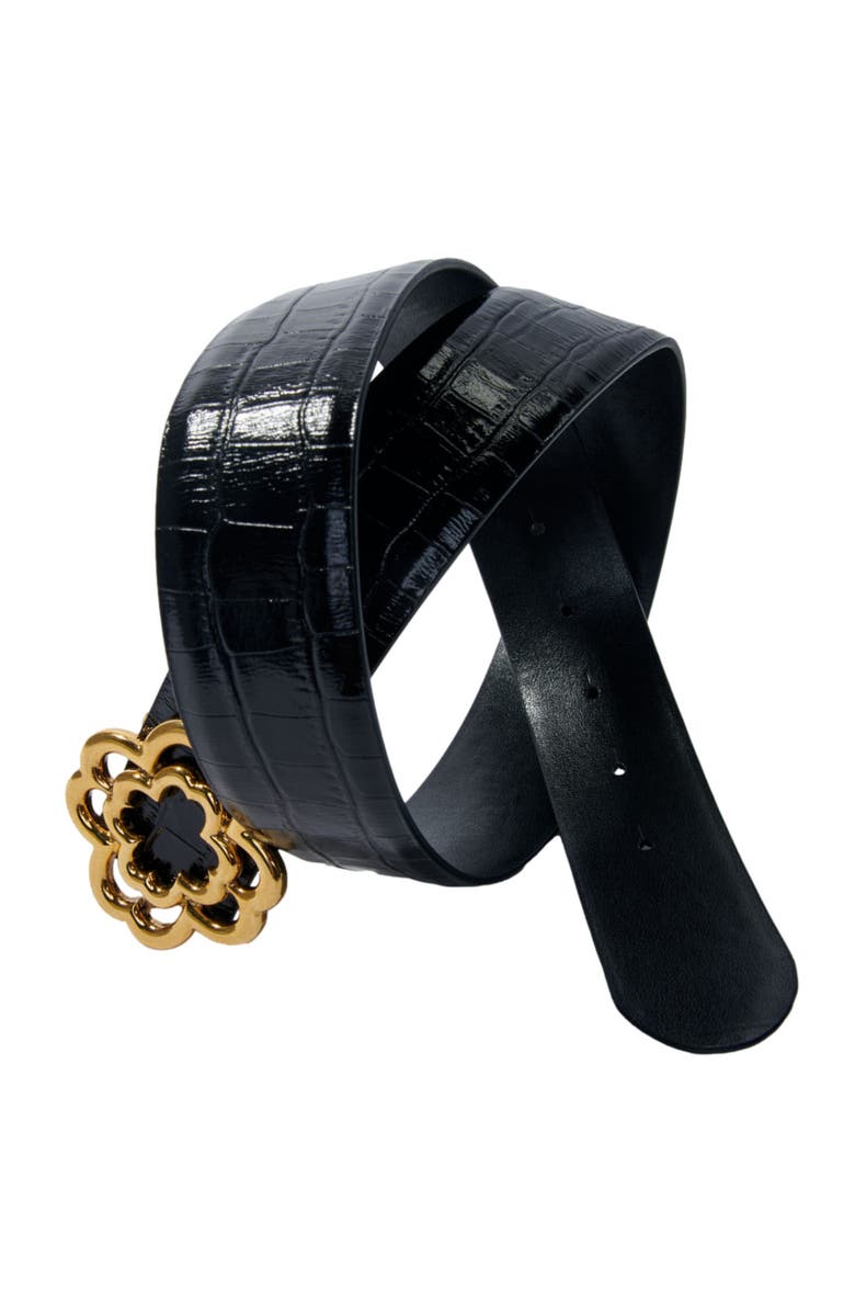 maje Croc-effect leather double M belt, Alternate, color, 
