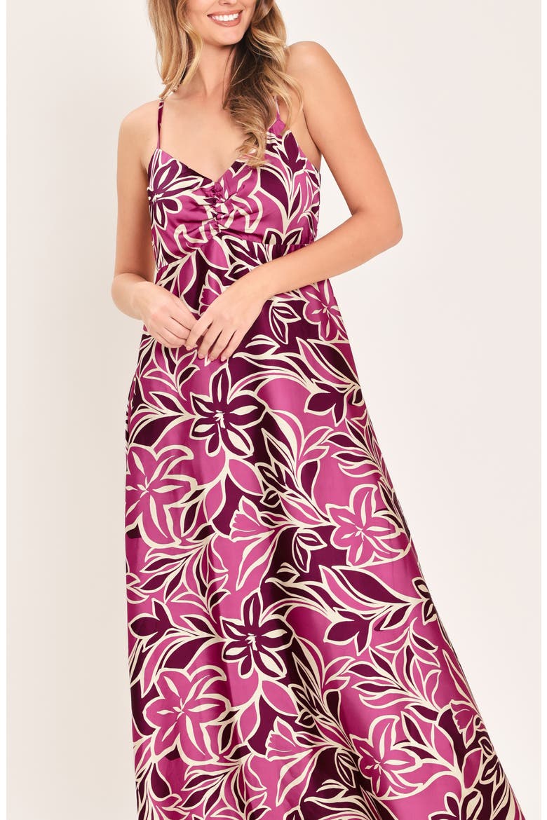 Floral Empire Waist A-Line Maxi Dress, Alternate, color, BERRY