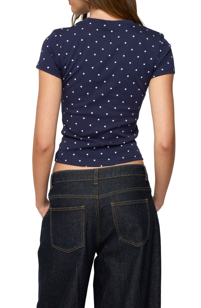 EDIKTED Lorenzo Polka Dot Crop T-Shirt, Alternate, color, Navy