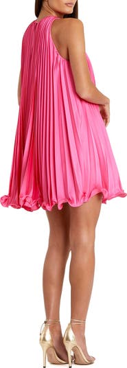 Pleated Halter Neck Flowy Mini Trapeze Dress