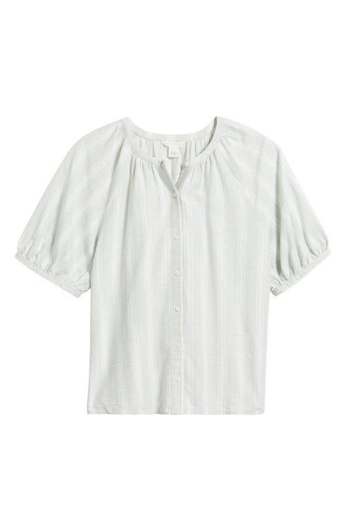 Caslon ® Stripe Linen Blend Puff Sleeve Top In Gray