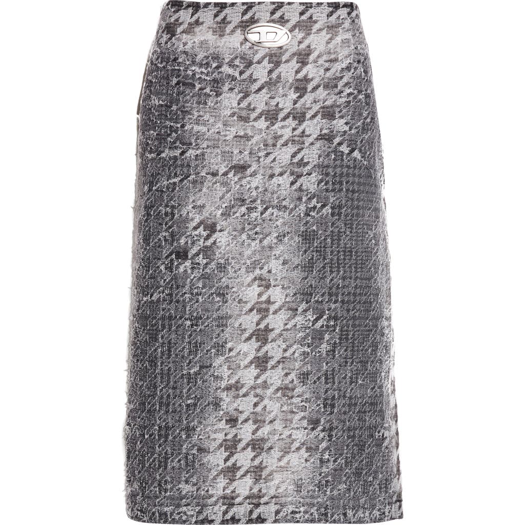 Diesel ® De-rathian-fsh Houndstooth & Prince Of Wales Jacquard Denim Midi Skirt In Black