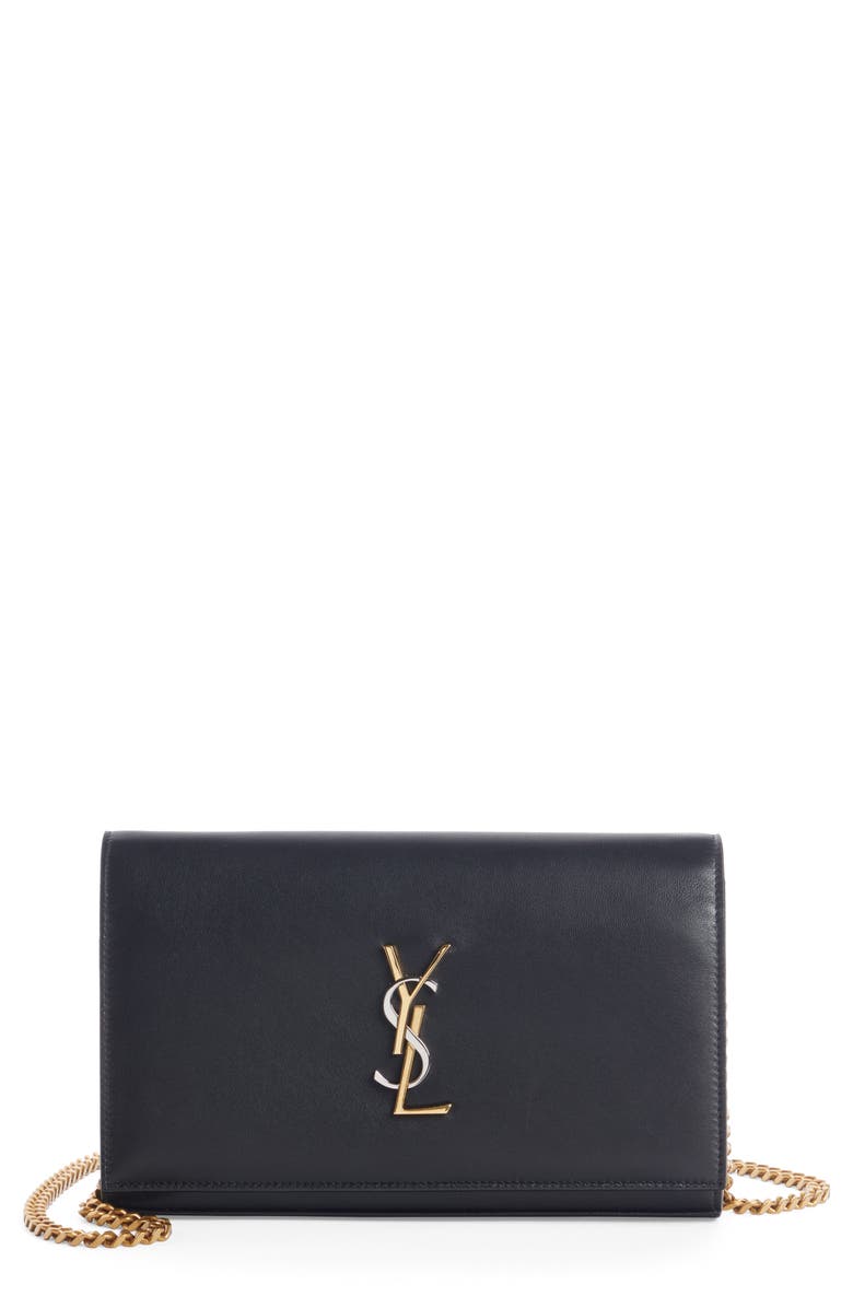 Saint Laurent Kate Leather Wallet on a Chain, Main, color,