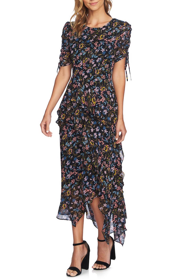 Tiered Ruffle Maxi Dress, Main, color, CAVIAR