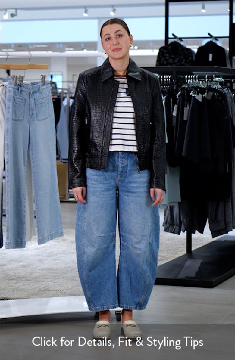 Short Croc-Embossed Leather Jacket, sales video thumbnail