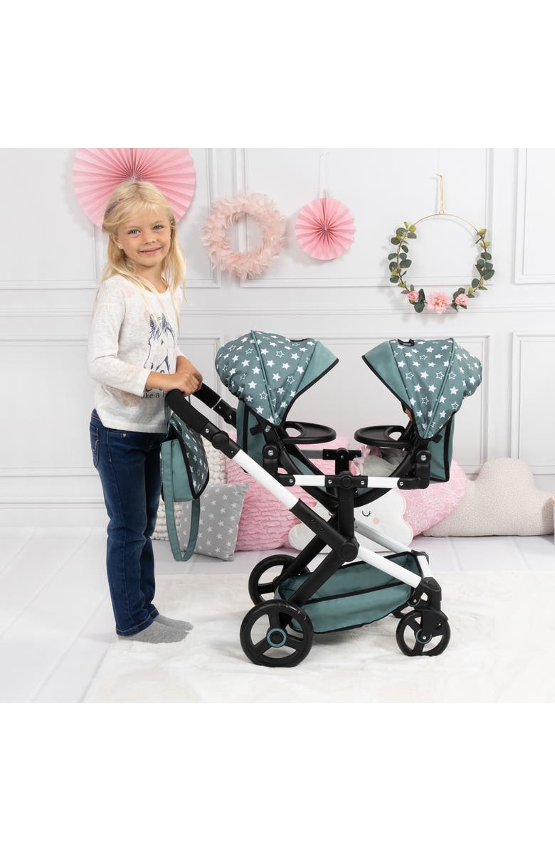Bayer Design Pram Xeo Twin, Green & White Stars, Seats 2 Dolls Up to 18 Inch, Alternate, color, 