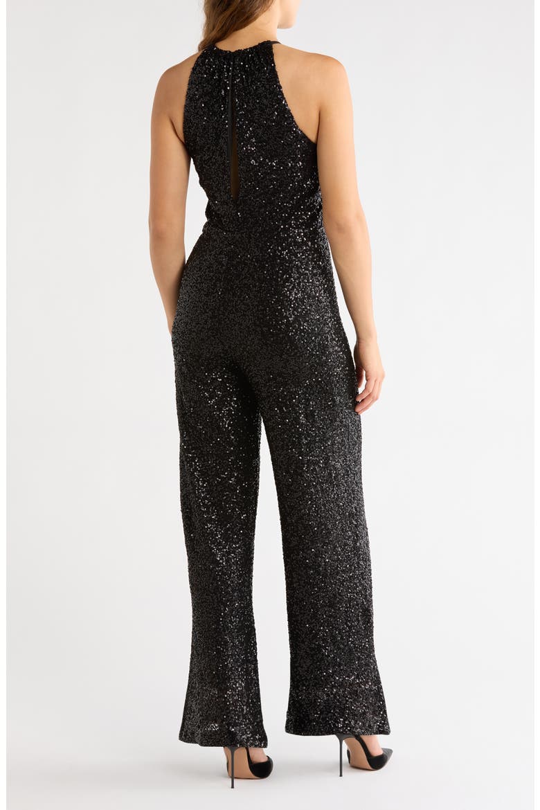 Sequin Halter Wide Leg Jumpsuit, Alternate, color, BLACK SEQUINS