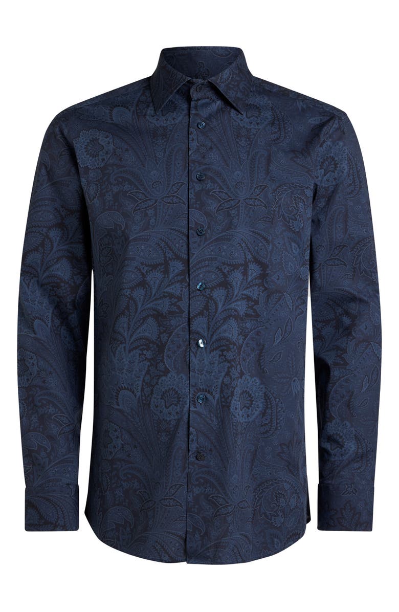 Etro Roma Stretch Cotton Dress Shirt, Main, color, Stampa F.do Blue