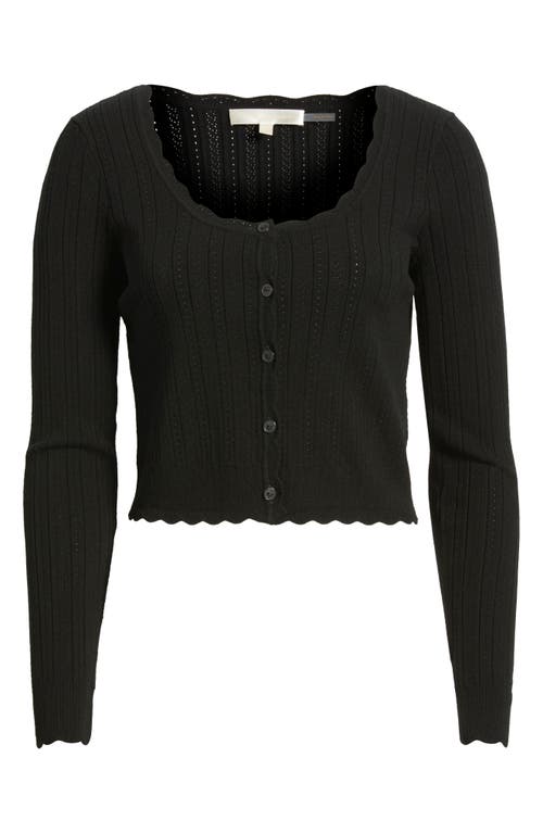 Loveshackfancy Martti Scallop Trim Crop Pointelle Cardigan In Black