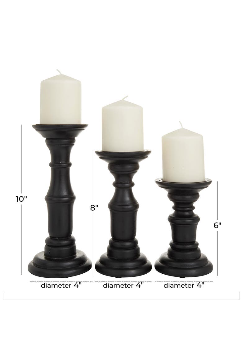 Black Mango Wood Turned Style Pillar Candle Holder - Set of 3, Alternate, color, BLACK