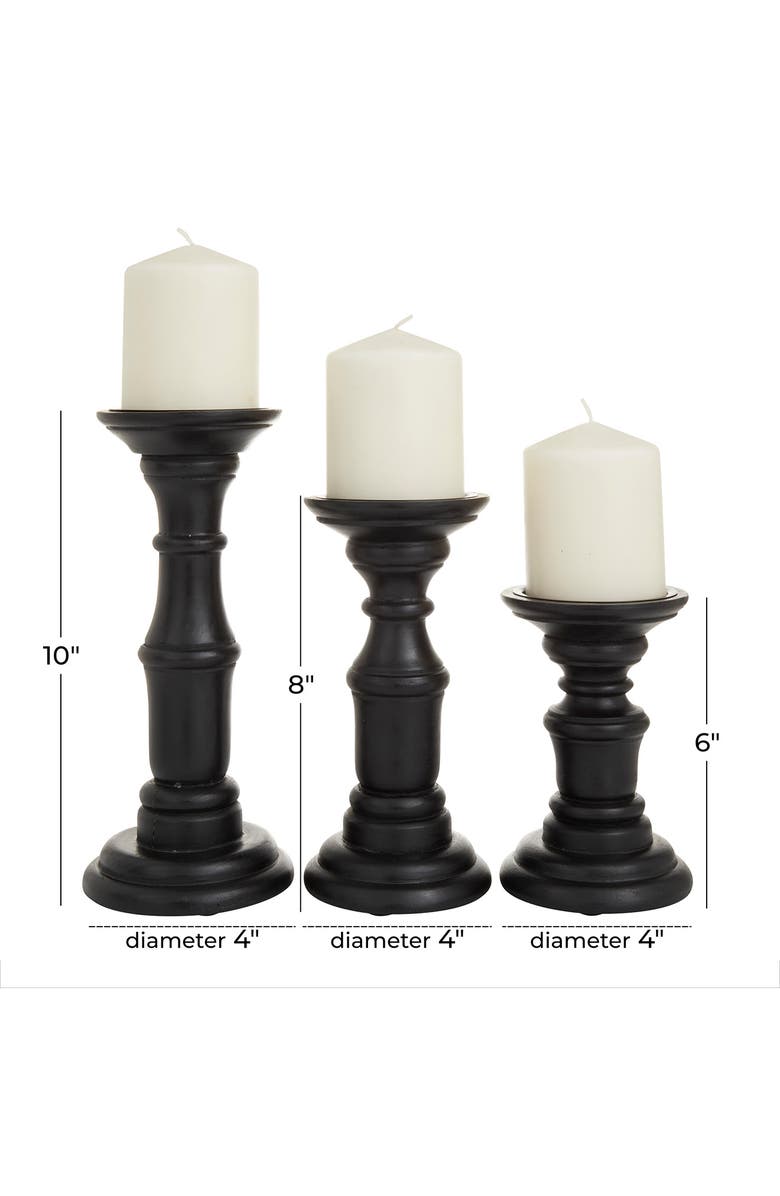 VIVIAN LUNE HOME Black Mango Wood Turned Style Pillar Candle Holder - Set of 3, Alternate, color, Black