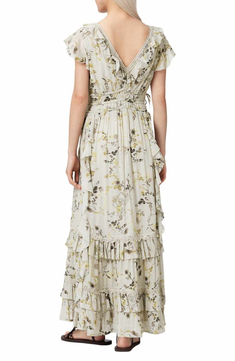 AllSaints Canto Floral Ruffle Maxi Dress, Alternate, color, Carmel Stem Green