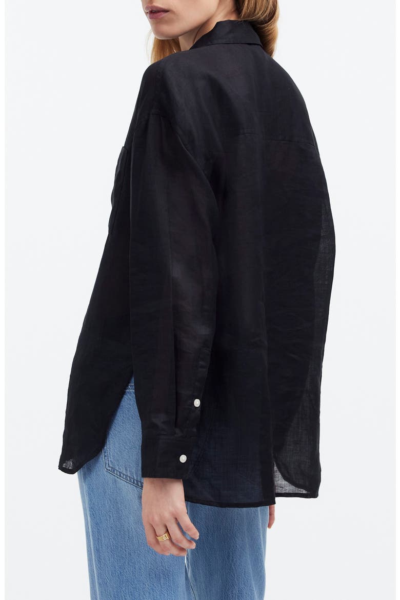 The Oversized Ramie Button-Up Shirt, Alternate, color, TRUE BLACK