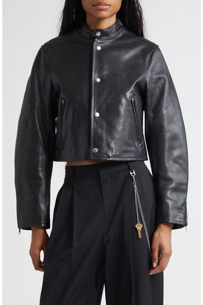 Curved Sleeve Leather Crop Moto Jacket (Women) | Nordstrom