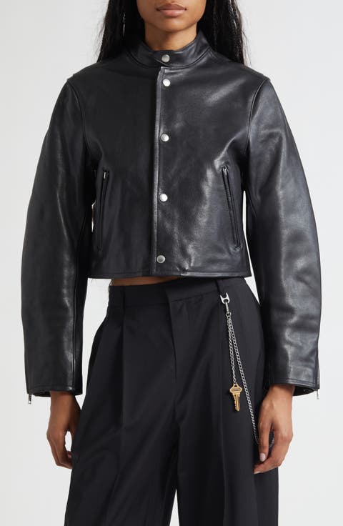 Curved Sleeve Leather Crop Moto Jacket