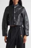 Alexander Wang Curved Sleeve Leather Crop Moto Jacket