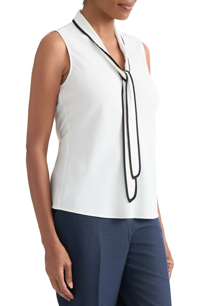 Tie Neck Sleeveless Shell, Main, color, VANILLA ICE/ BLACK