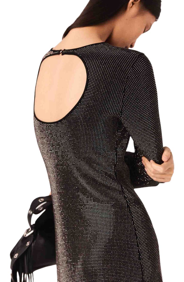 maje Mini rhinestone knit dress, Alternate, color, Black