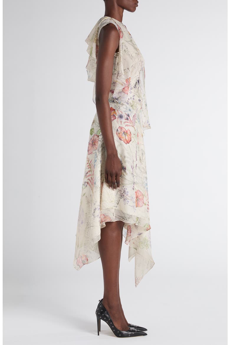 Meadow Floral Print Asymmetric Silk Chiffon Dress, Alternate, color, WHITE