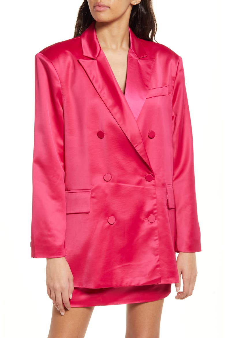 Oversized Satin Double Breasted Blazer, Alternate, color, PINK