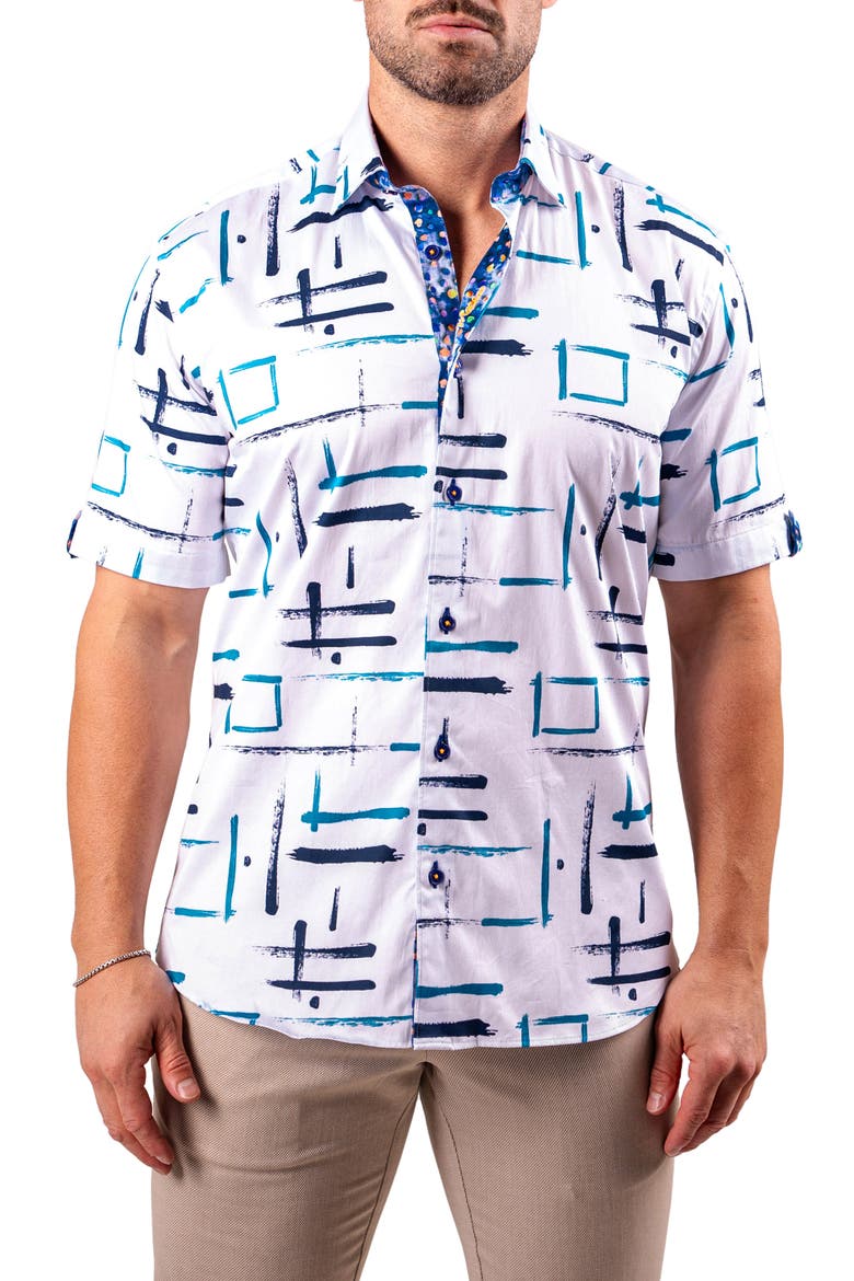 Galileo Resistance0319 White Short Sleeve Cotton Button-Up Shirt, Main, color, WHITE