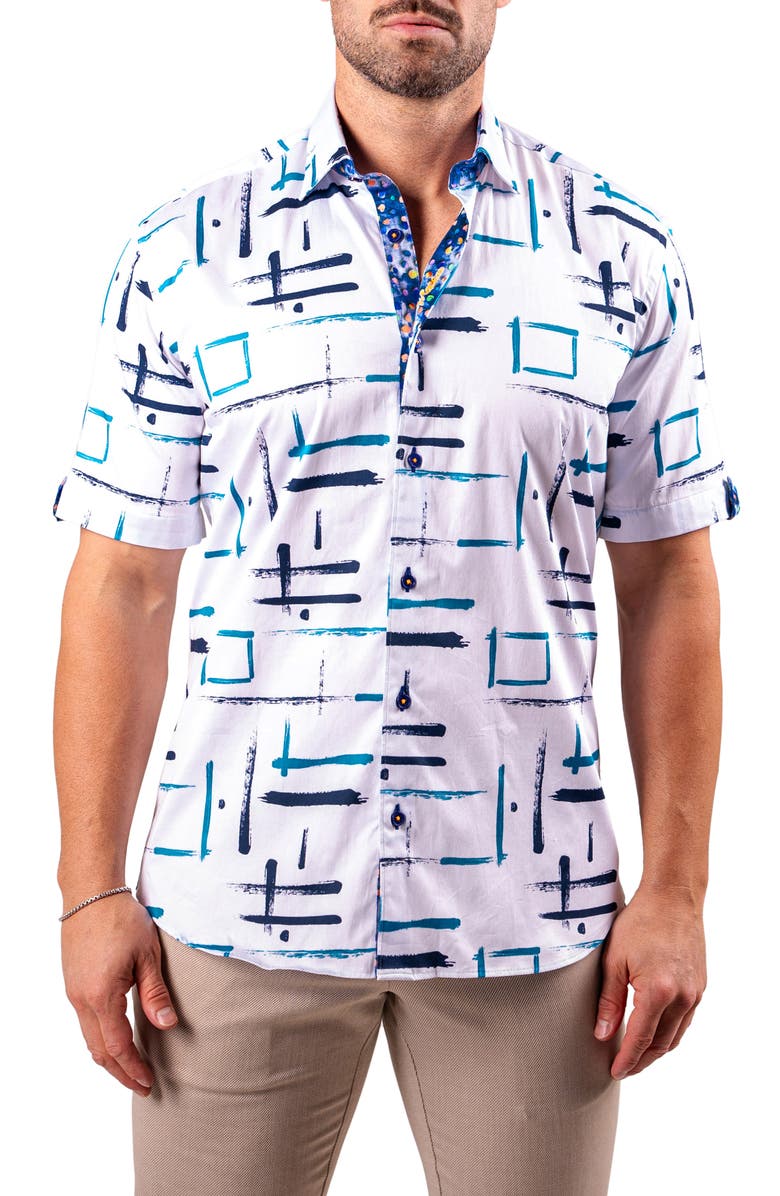 Maceoo Galileo Resistance0319 White Short Sleeve Cotton Button-Up Shirt, Main, color, White