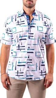 Maceoo Galileo Resistance0319 White Short Sleeve Cotton Button-Up Shirt