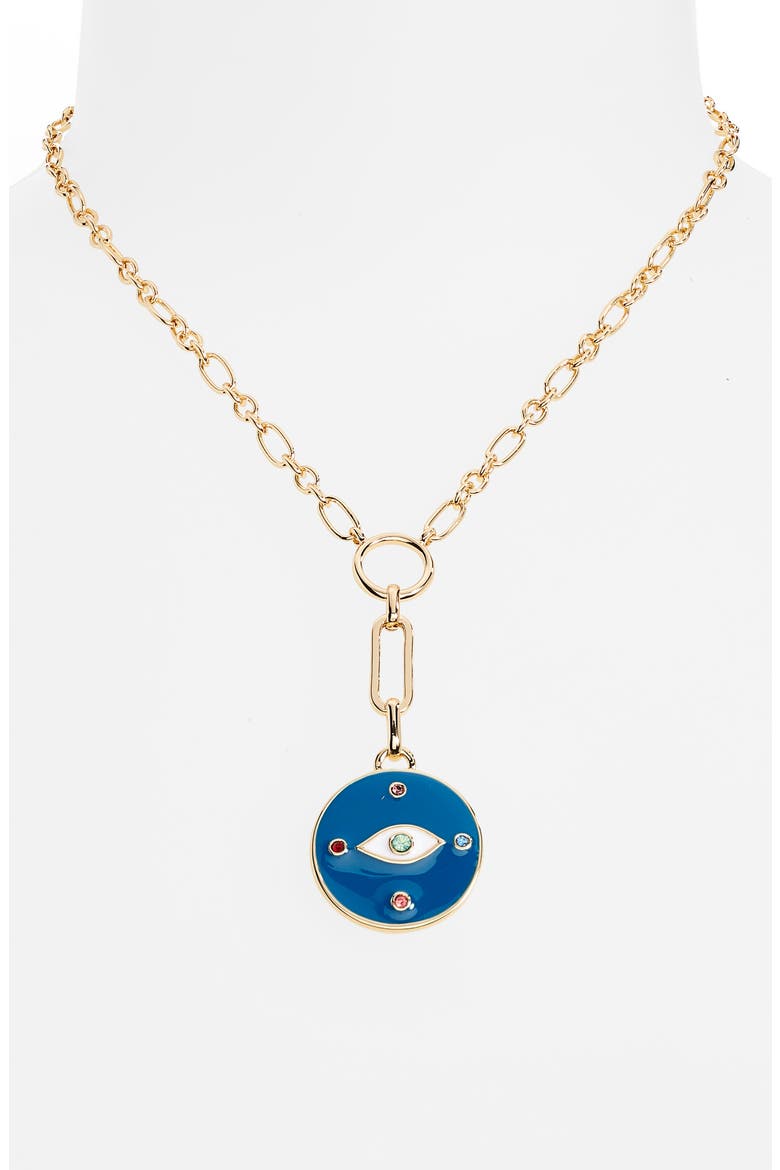 Enamel Pendant Necklace, Alternate, color, BLUE EVIL EYE/GOLD