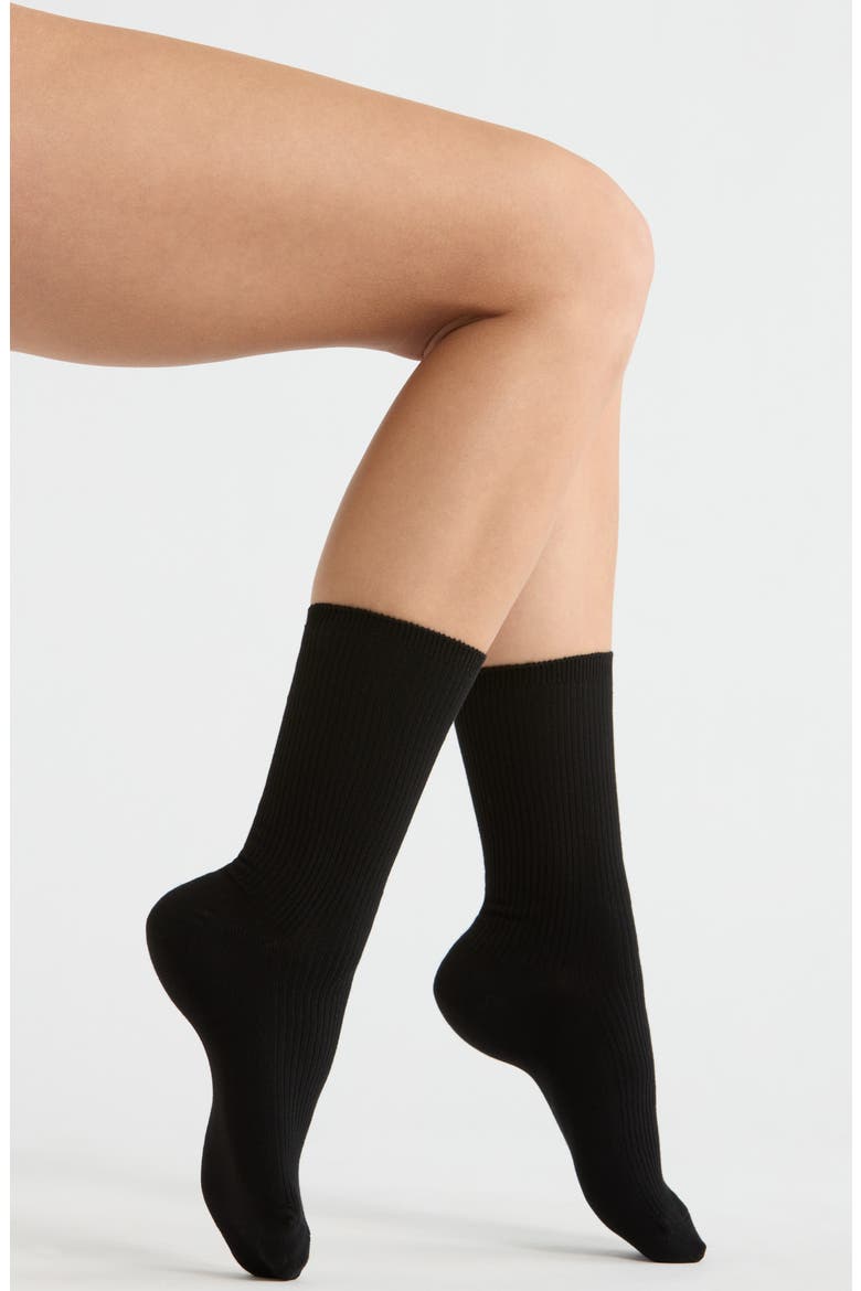 Everyday Rib Crew Socks, Main, color, BLACK