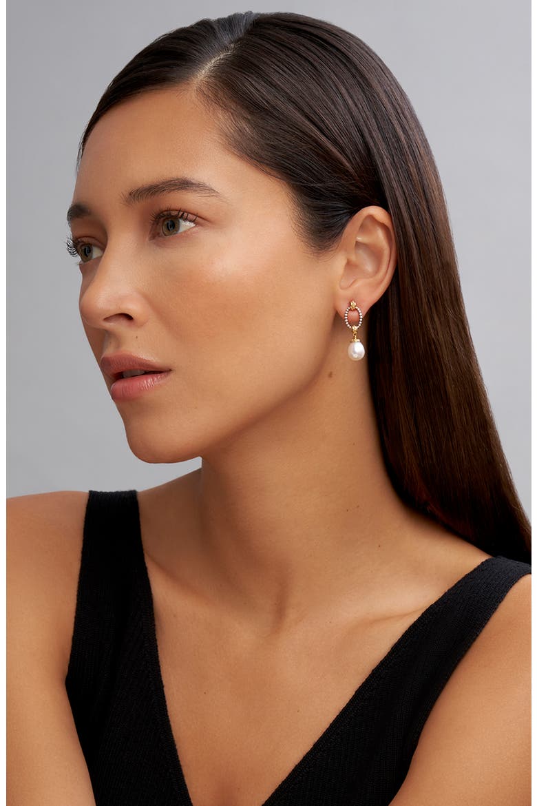 Luna Freshwater Pearl Drop Frontal Hoop Earrings, Alternate, color, GOLD