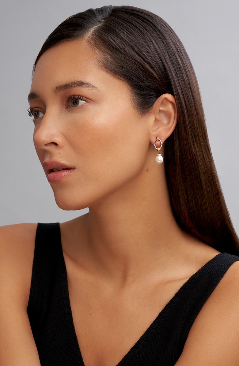 LAGOS Luna Freshwater Pearl Drop Frontal Hoop Earrings, Alternate, color, Gold