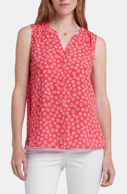 Print Pleat Back Sleeveless Split Neck Blouse (Regular 
Petite) (Nordstrom Exclusive)