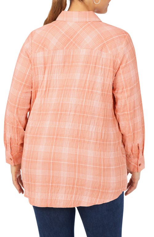 Foxcroft Cici Plaid Non-iron Button-up Tunic Shirt In Pumpkin Spice