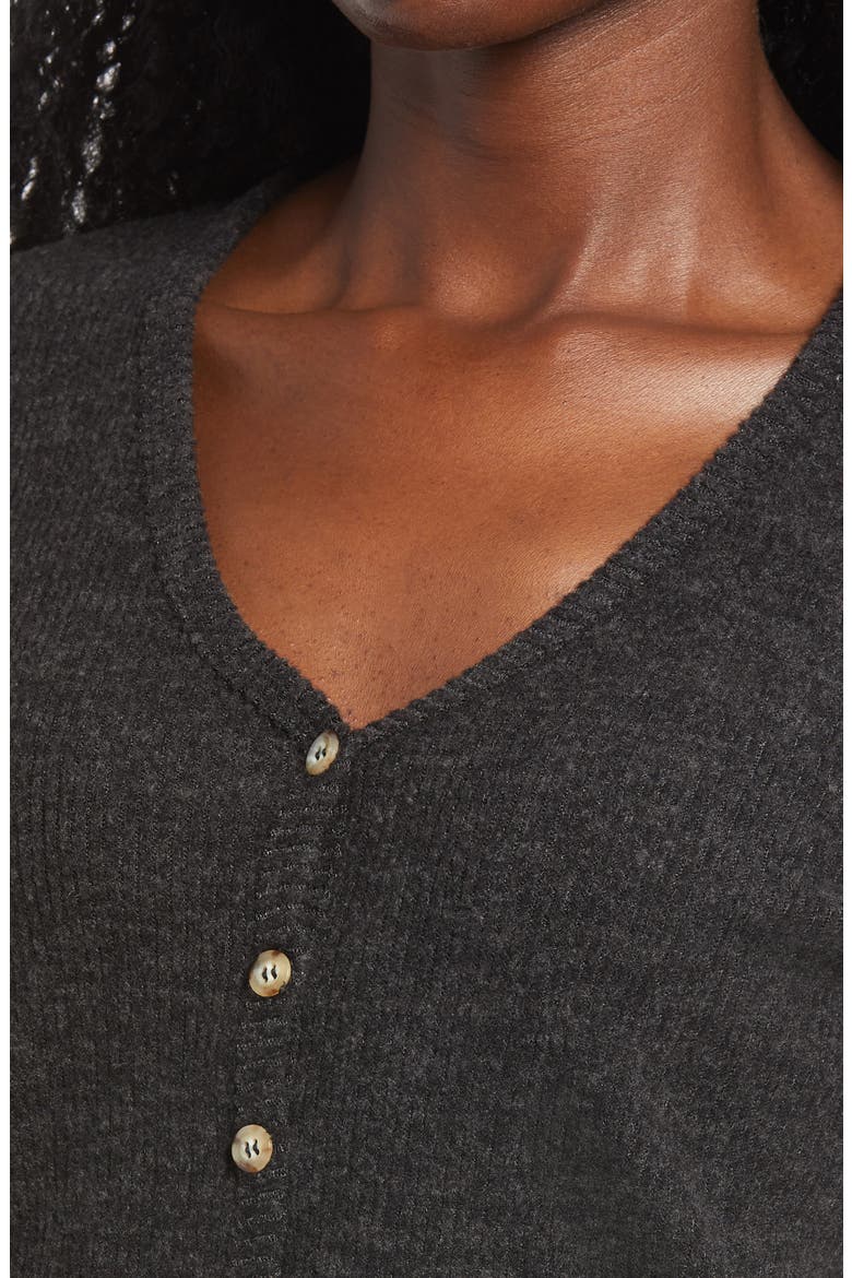 Crop Lettuce Edge Cardigan, Alternate, color, CHARCOAL
