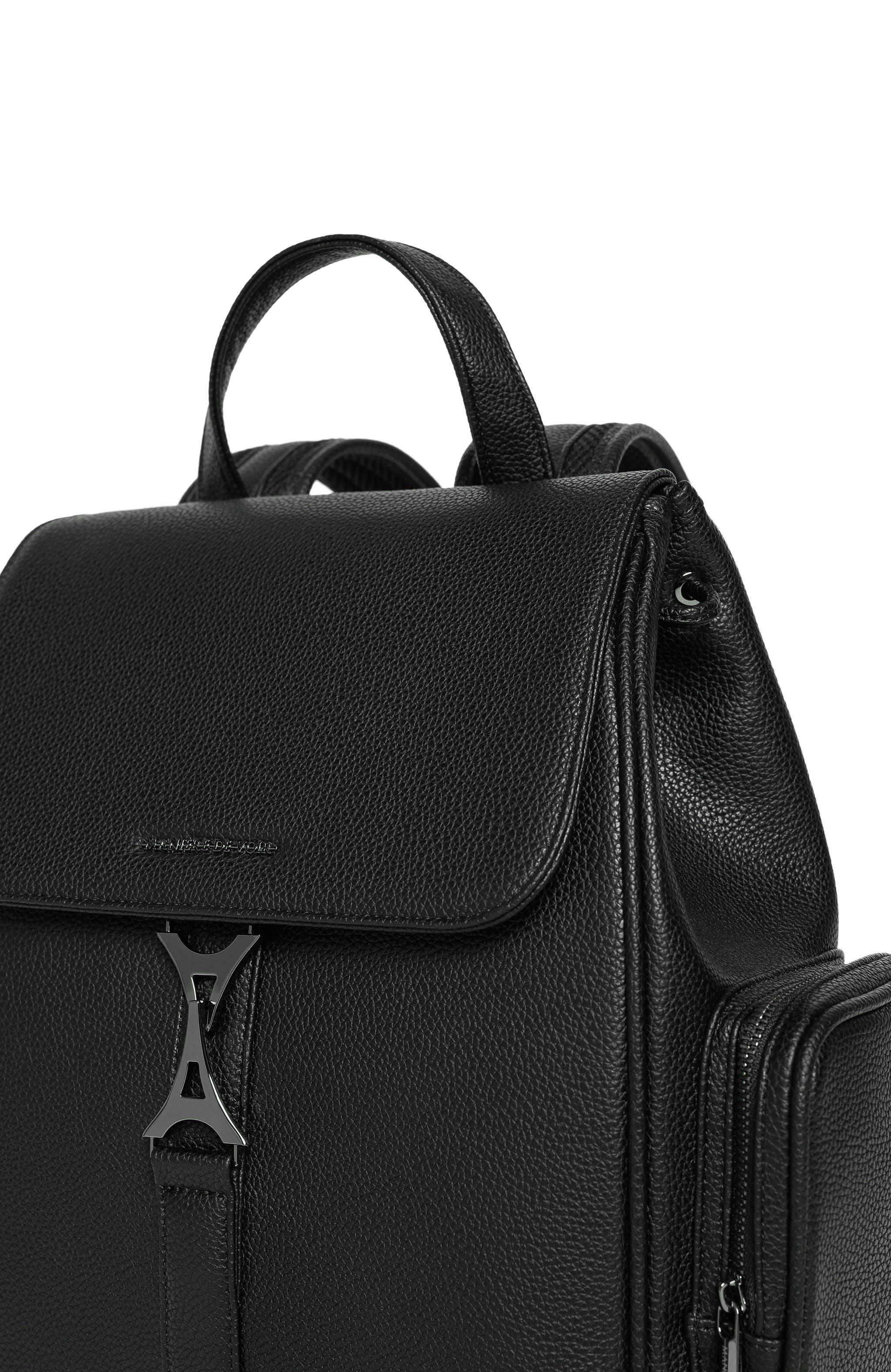 Manière De Voir Maloe Pebbled Leather Eiffel Clasp Backpack, Alternate, color, Black