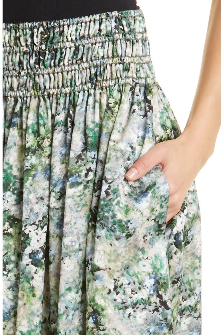 Painted Floral Smock Waist Skirt, Alternate, color, HERB