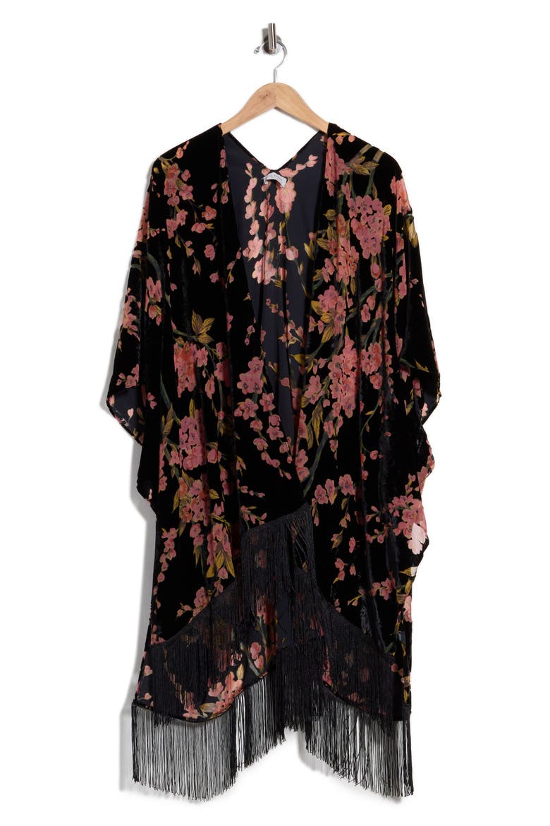 Velvet Burnout Fringed Wrap, Main, color, BLACK