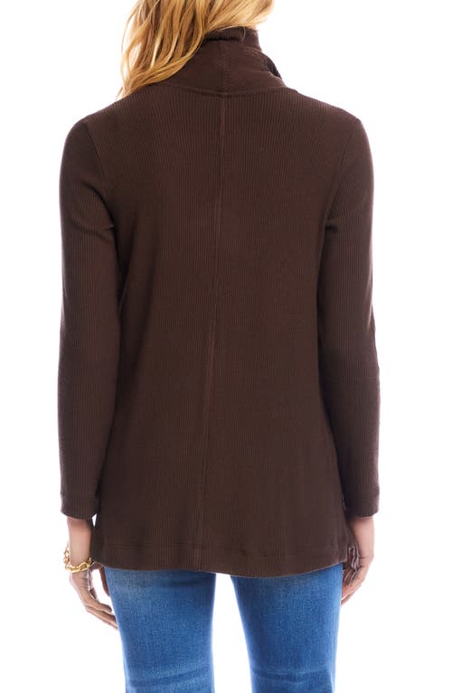 Karen Kane Rib Draped Open Front Cardigan In Brown