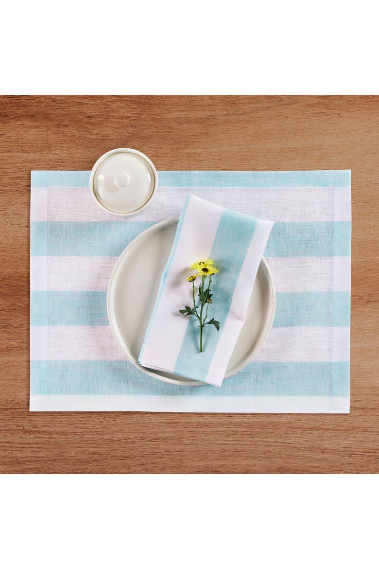 Linen Dinner Napkins Set of 4, 20 x 20" - Cabana Stripe, Alternate, color, Aqua and White