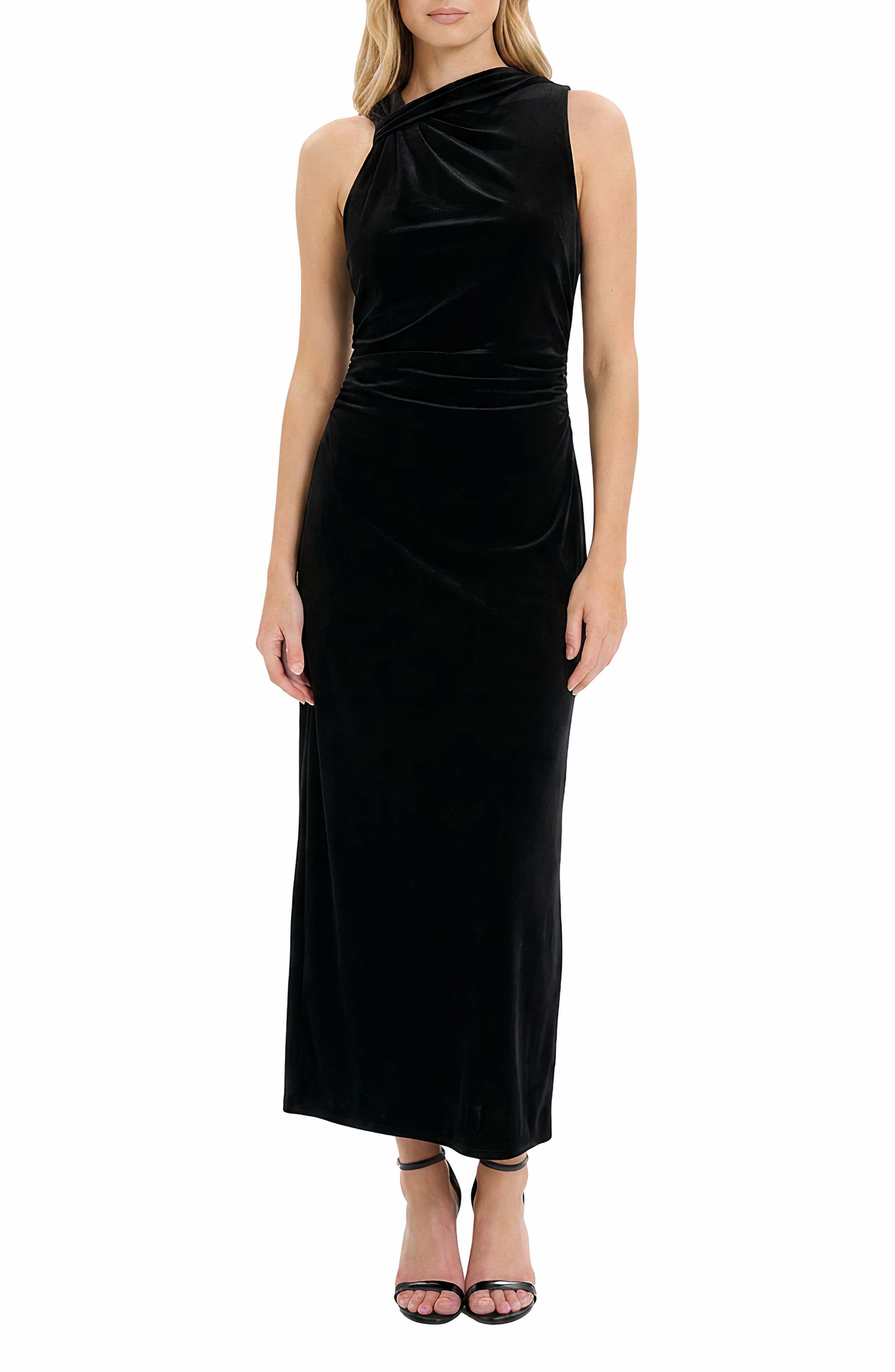 Velvet Knot Shoulder Midi Dress