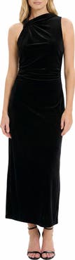 Donna Morgan Velvet Knot Shoulder Midi Dress