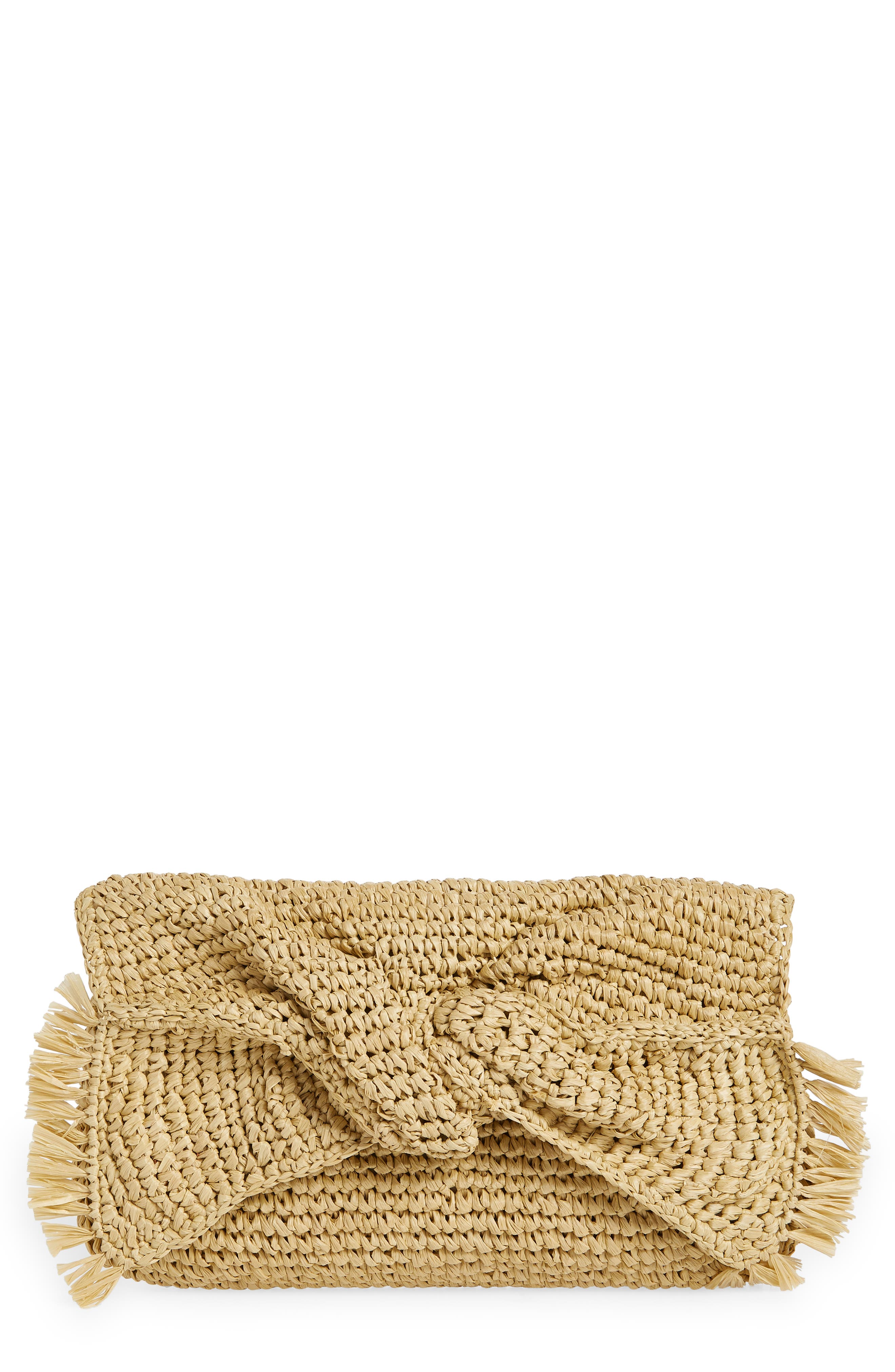 Anya Hindmarch Bow Crocheted Raffia Clutch, Main, color, 